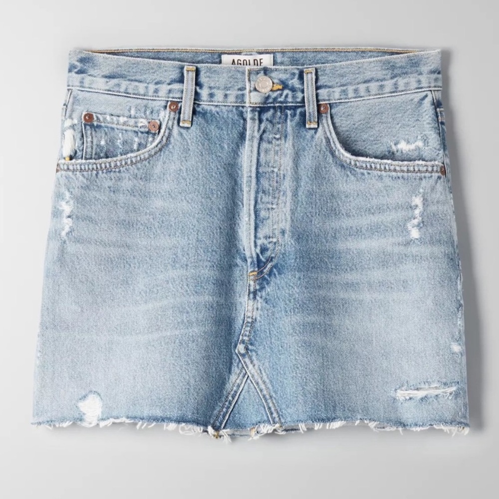 Agolde Blue Distressed Denim Skirt